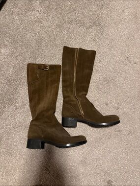 Prada Brown Suede Knee High Boots with Buckle